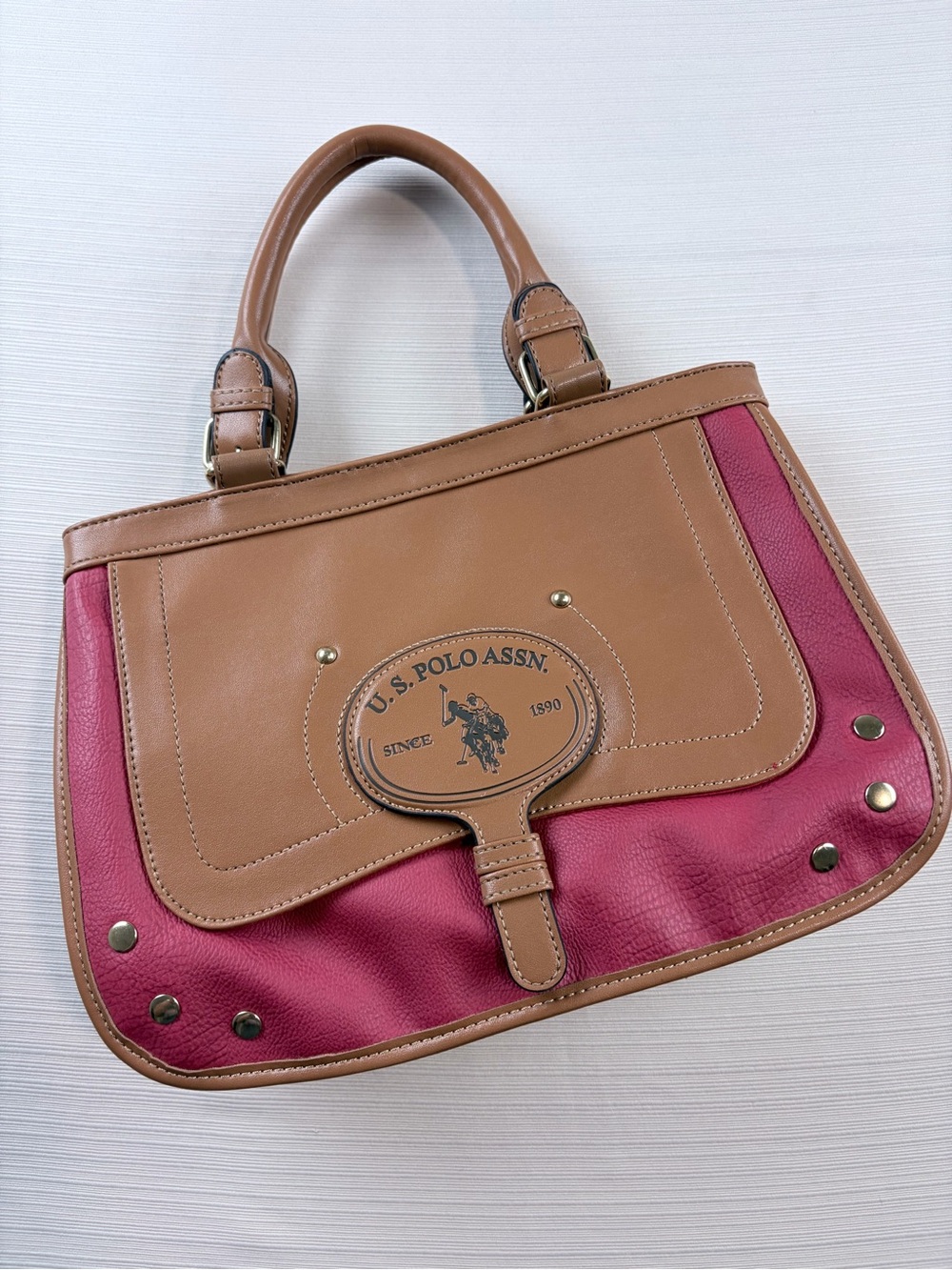 U.S. Polo Assn. Tan and Pink Two-Tone Top-Handle Shoulder Bag